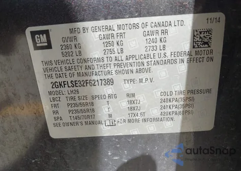 2015 GMC Terrain Slt-1 из США, поврежденный, VIN 2GKFLSE32F6217389